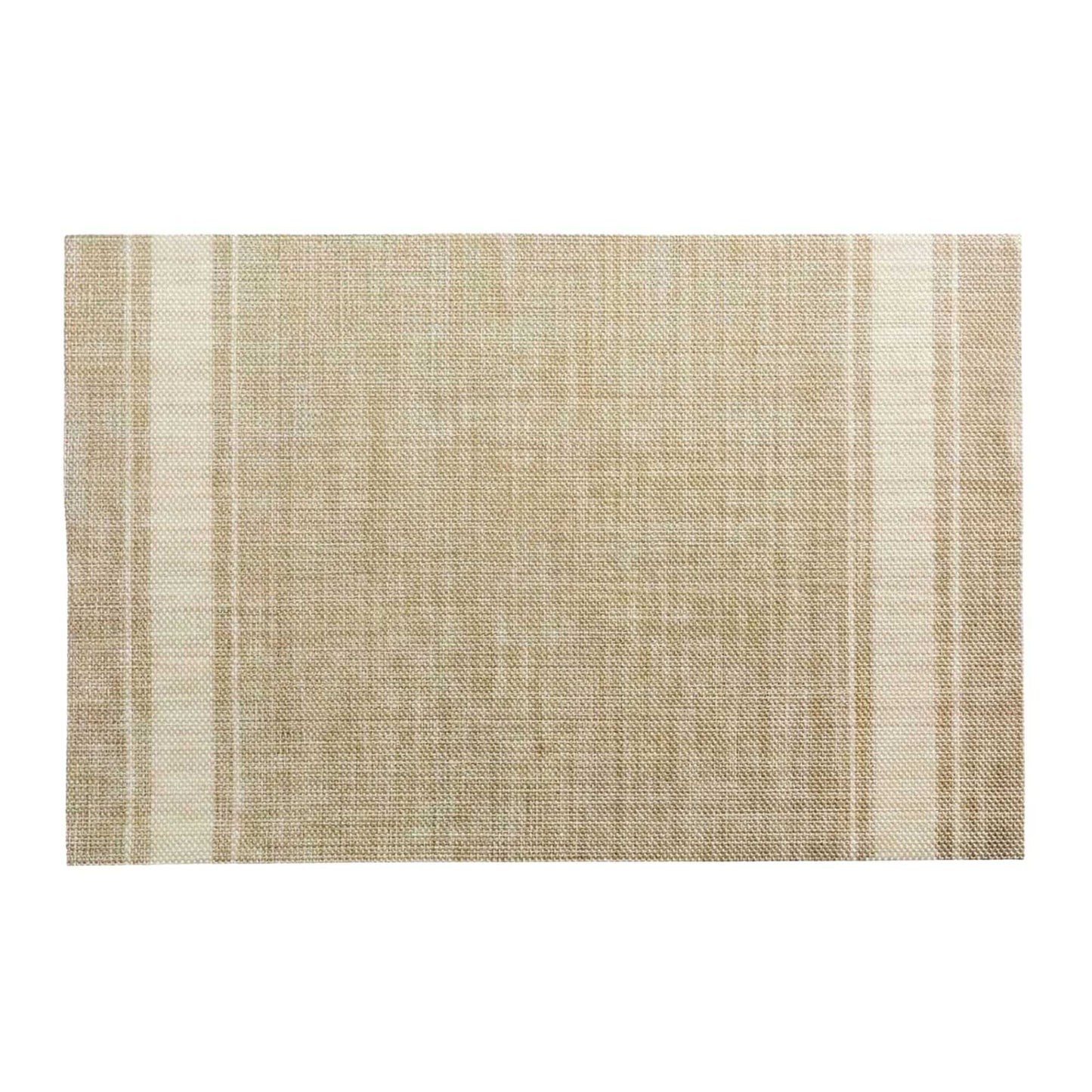 French Countryside Khaki Vinyl Woven Placemat - with Eggshell Stripe - 16" x 12" - 6 count box