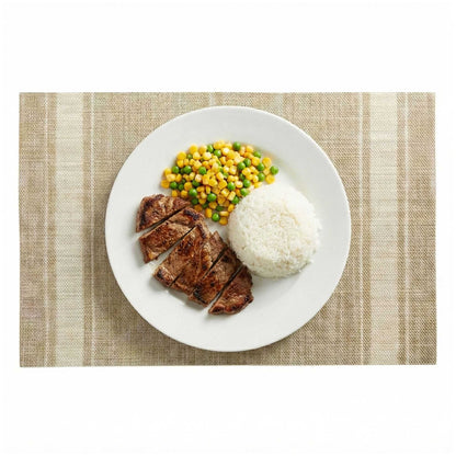French Countryside Khaki Vinyl Woven Placemat - with Eggshell Stripe - 16" x 12" - 6 count box