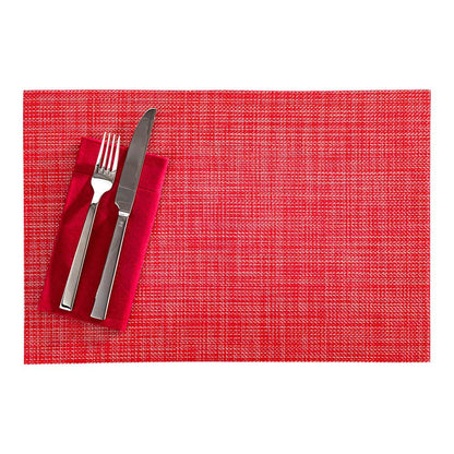 Carmel Mesh Red Vinyl Woven Placemat - with Khaki Threads - 16" x 12" - 6 count box
