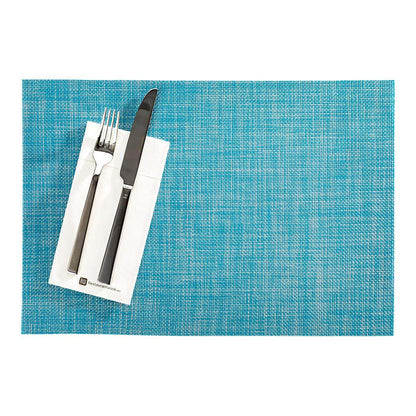 Carmel Mesh Blue Vinyl Woven Placemat - with Pearl Threads - 16" x 12" - 6 count box