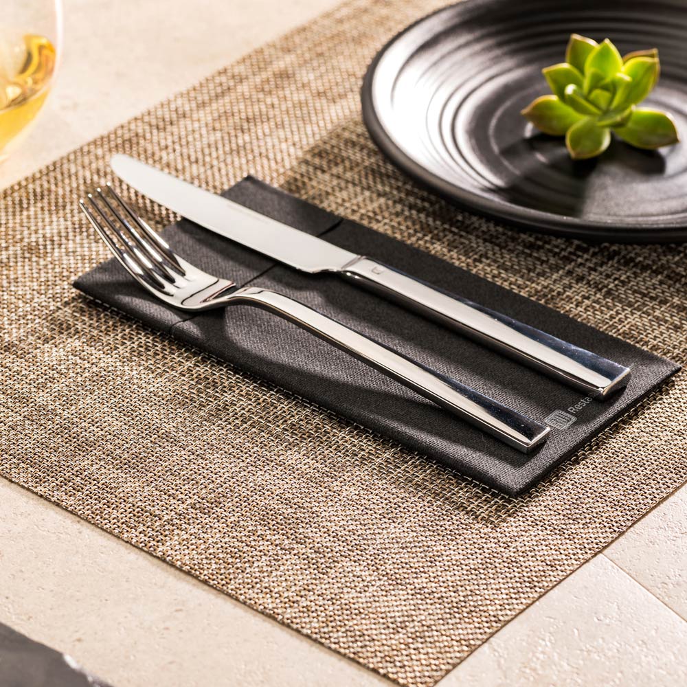 Carmel Mesh Smoked Gold Vinyl Woven Placemat - with White Threads - 16" x 12" - 6 count box
