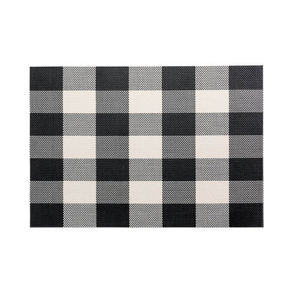 Carmel Mesh Black and White Vinyl Woven Placemat - Large Gingham - 16" x 12" - 6 count box