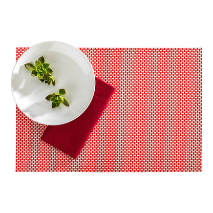 Amalfi Basketweave Imperial Red Vinyl Woven Placemat - 16" x 12" - 6 count box