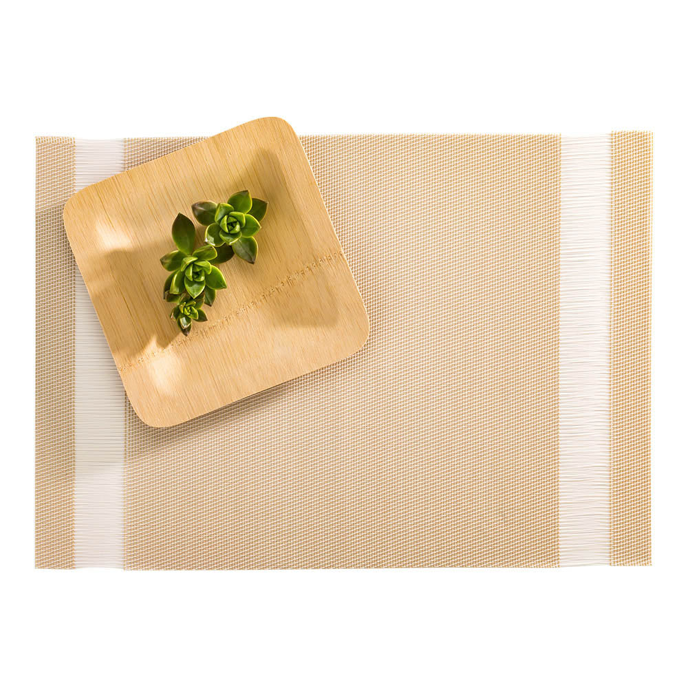 Artisan Stripe Cream Vinyl Woven Placemat - 16" x 12" - 6 count box