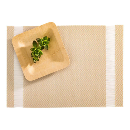 Artisan Stripe Cream Vinyl Woven Placemat - 16" x 12" - 6 count box