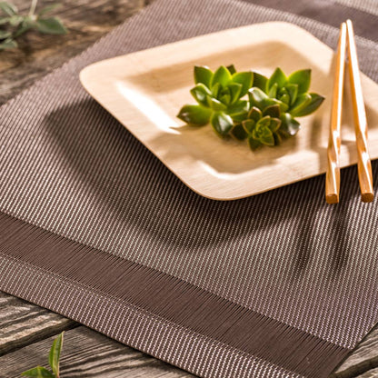 Artisan Stripe Brown Vinyl Woven Placemat - 16" x 12" - 6 count box