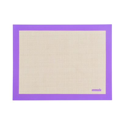 Pastry Tek Rectangle Tan and Purple Silicone Half Size Baking Mat - Allergen Safe, Color-Coded - 11 3/4" x 15 3/4" - 1 count box