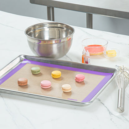 Pastry Tek Rectangle Tan and Purple Silicone Half Size Baking Mat - Allergen Safe, Color-Coded - 11 3/4" x 15 3/4" - 1 count box