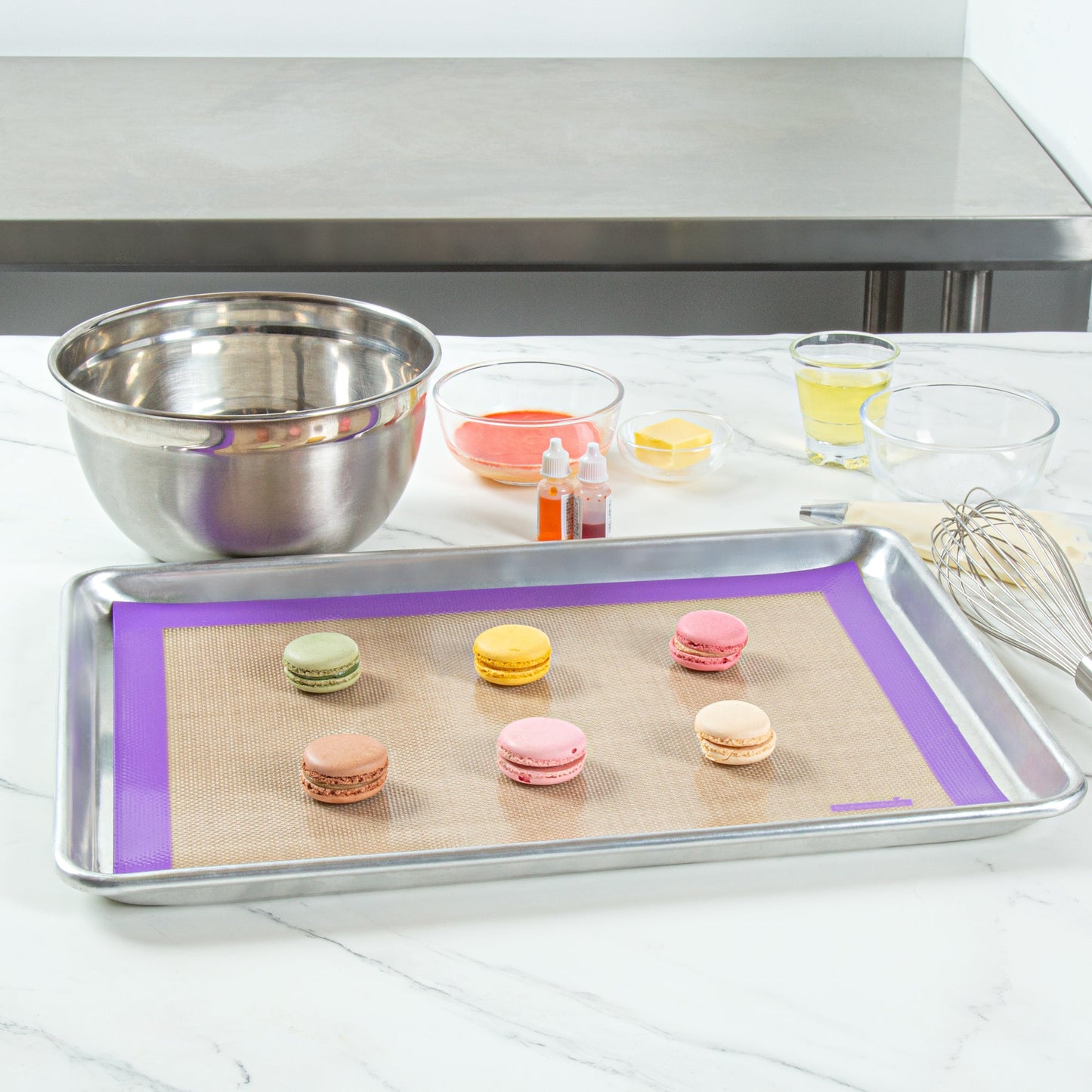 Pastry Tek Rectangle Tan and Purple Silicone Half Size Baking Mat - Allergen Safe, Color-Coded - 11 3/4" x 15 3/4" - 1 count box