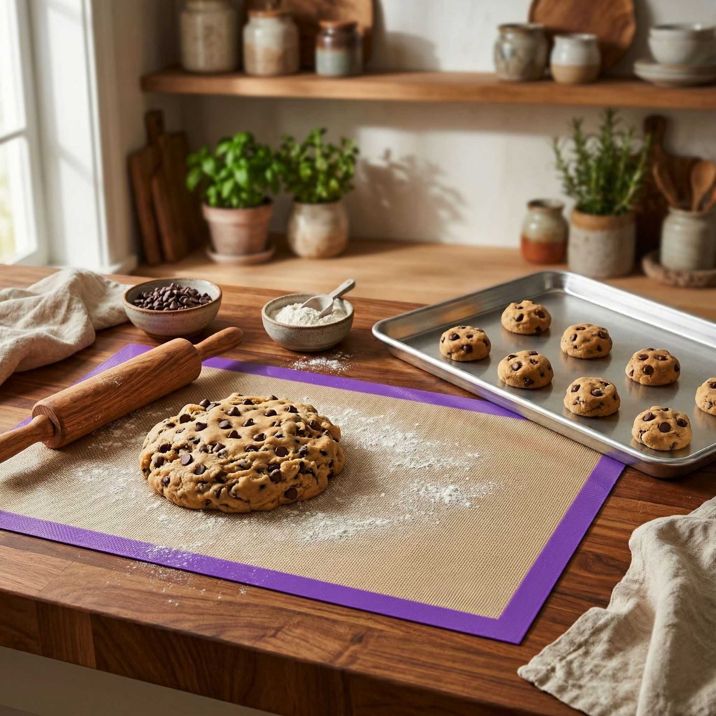 Pastry Tek Rectangle Tan and Purple Silicone Full Size Baking Mat - Allergen Safe, Color-Coded - 15 3/4" x 23 1/2" - 1 count box