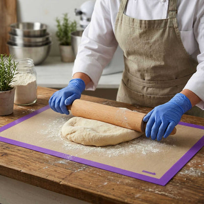 Pastry Tek Rectangle Tan and Purple Silicone Full Size Baking Mat - Allergen Safe, Color-Coded - 15 3/4" x 23 1/2" - 1 count box