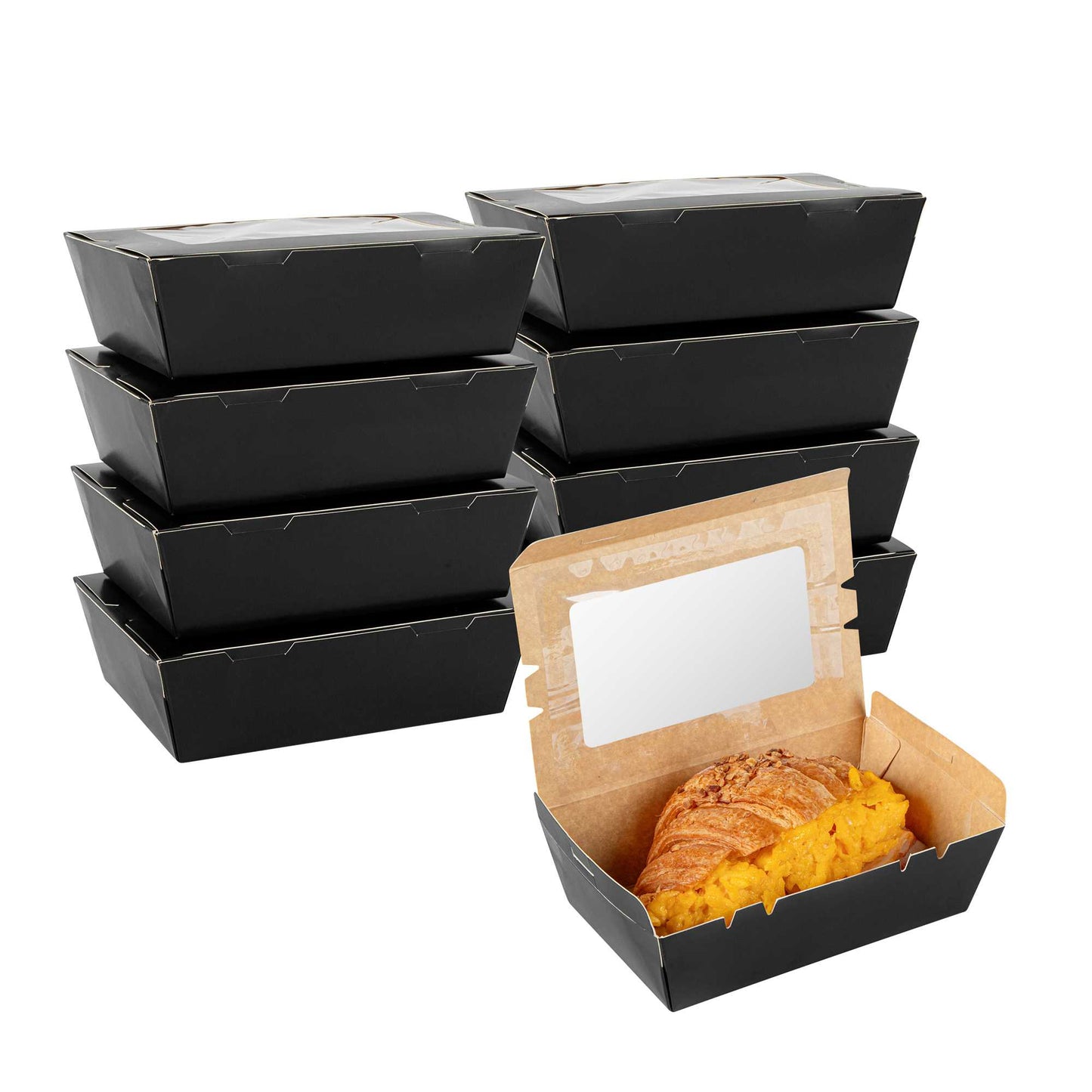 Cafe Vision 21 oz Black Paper Small Take Out Container - Hinge Lock - 6 1/4" x 4" x 1 3/4" - 200 count box