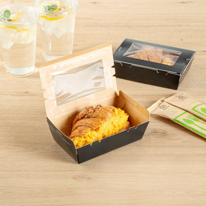 Cafe Vision 21 oz Black Paper Small Take Out Container - Hinge Lock - 6 1/4" x 4" x 1 3/4" - 200 count box