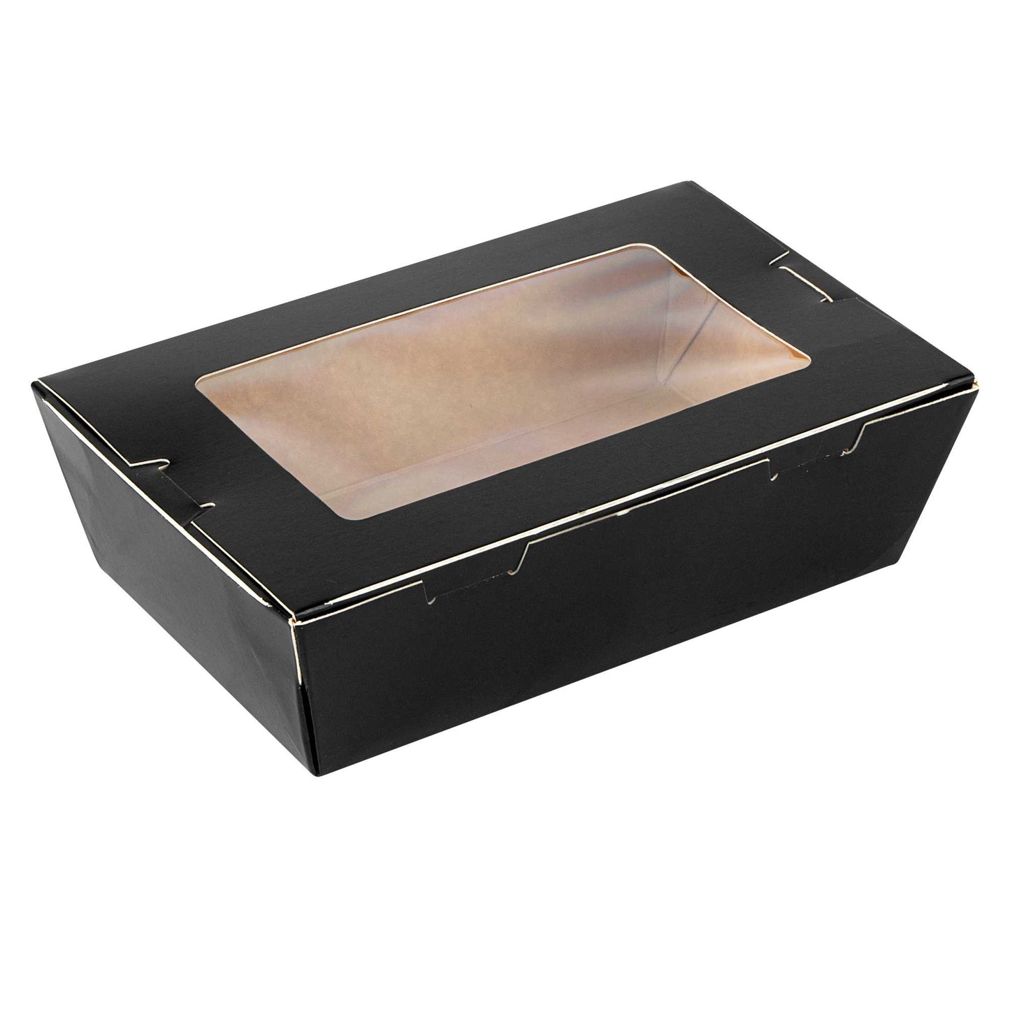 Cafe Vision 21 oz Black Paper Small Take Out Container - Hinge Lock - 6 1/4" x 4" x 1 3/4" - 50 count box