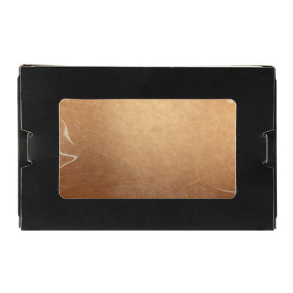 Cafe Vision 21 oz Black Paper Small Take Out Container - Hinge Lock - 6 1/4" x 4" x 1 3/4" - 50 count box