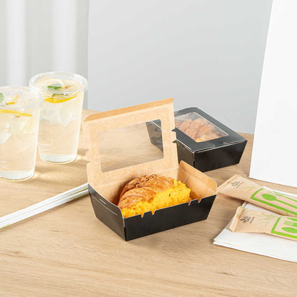 Cafe Vision 21 oz Black Paper Small Take Out Container - Hinge Lock - 6 1/4" x 4" x 1 3/4" - 50 count box