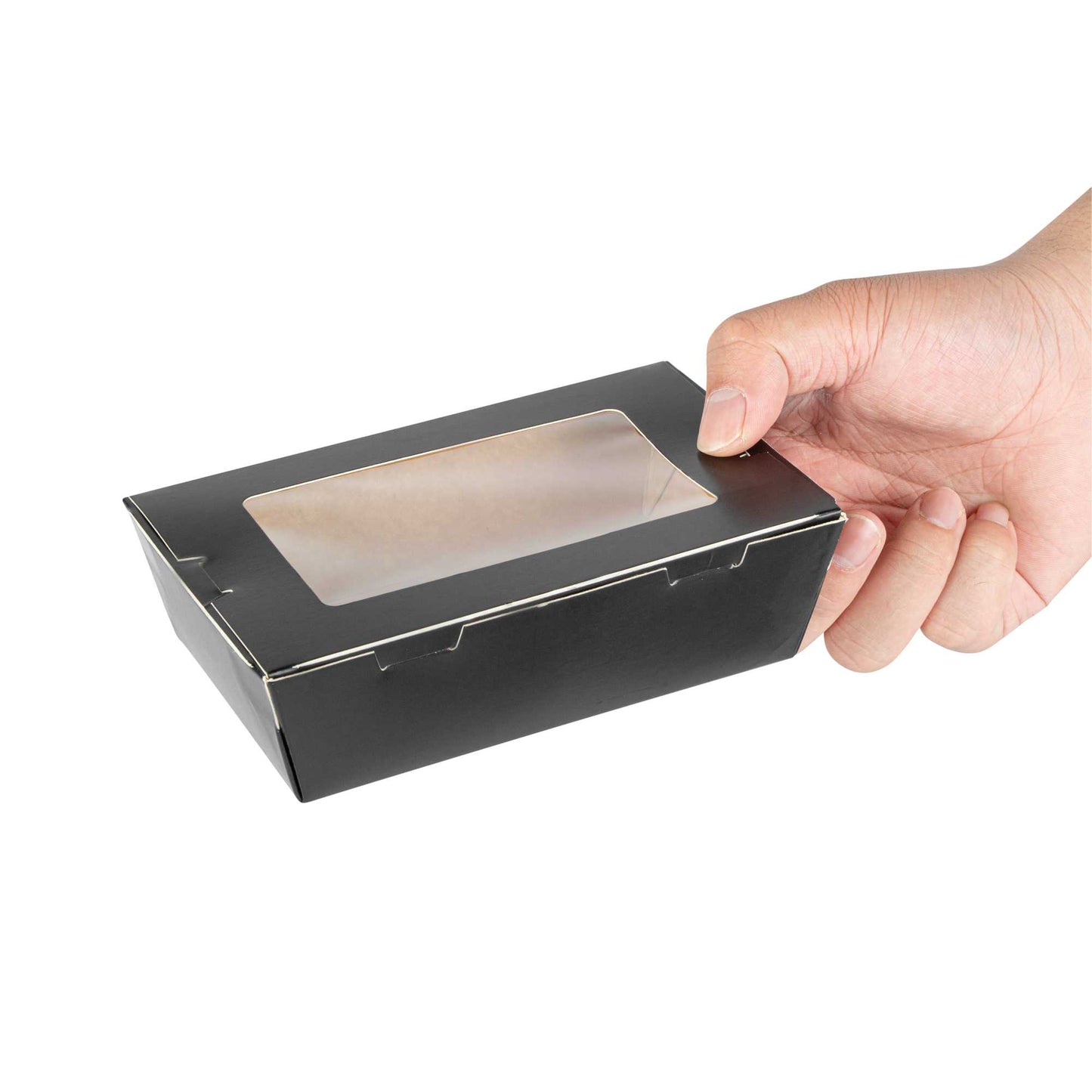 Cafe Vision 21 oz Black Paper Small Take Out Container - Hinge Lock - 6 1/4" x 4" x 1 3/4" - 200 count box