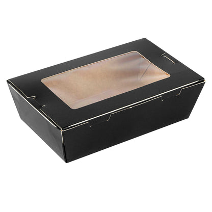 Cafe Vision 21 oz Black Paper Small Take Out Container - Hinge Lock - 6 1/4" x 4" x 1 3/4" - 200 count box