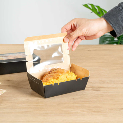 Cafe Vision 21 oz Black Paper Small Take Out Container - Hinge Lock - 6 1/4" x 4" x 1 3/4" - 200 count box