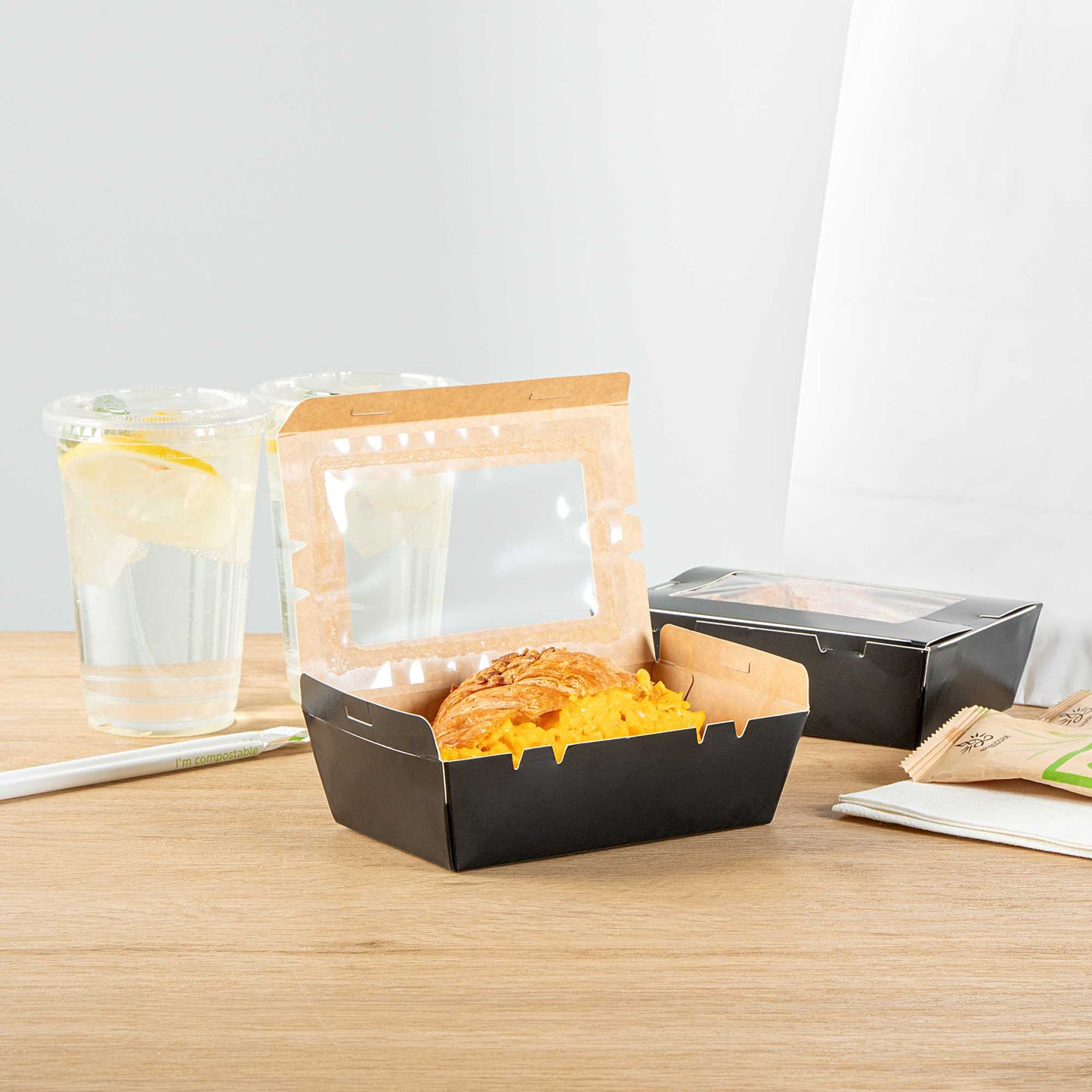 Cafe Vision 21 oz Black Paper Small Take Out Container - Hinge Lock - 6 1/4" x 4" x 1 3/4" - 200 count box