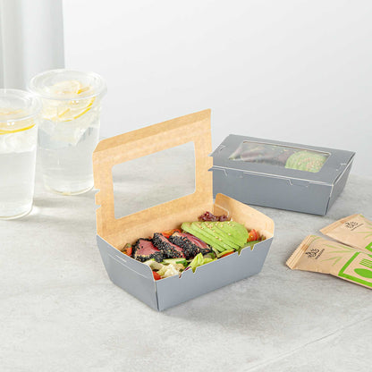 Cafe Vision 21 oz Gray Paper Take Out Container - Hinge Lock - 6 1/4" x 4" x 1 3/4" - 200 count box