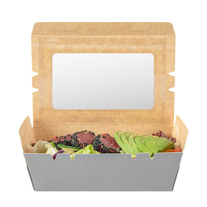 Cafe Vision 21 oz Gray Paper Take Out Container - Hinge Lock - 6 1/4" x 4" x 1 3/4" - 50 count box