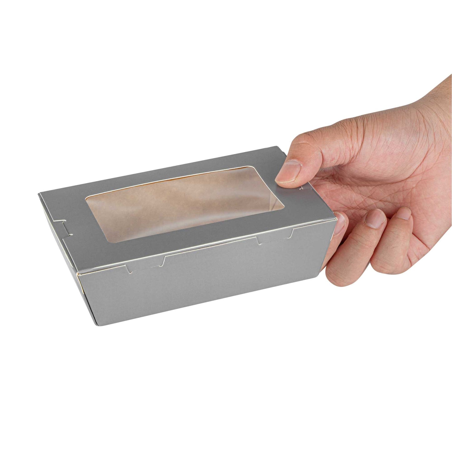 Cafe Vision 21 oz Gray Paper Take Out Container - Hinge Lock - 6 1/4" x 4" x 1 3/4" - 50 count box