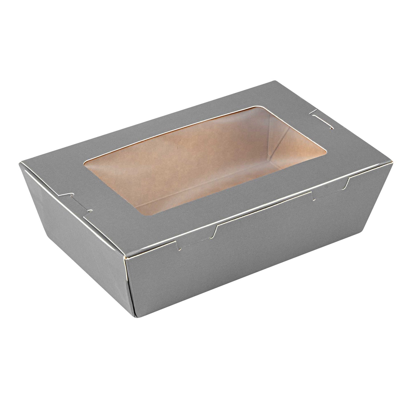 Cafe Vision 21 oz Gray Paper Take Out Container - Hinge Lock - 6 1/4" x 4" x 1 3/4" - 50 count box