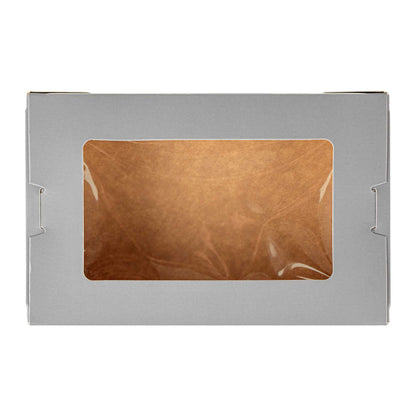 Cafe Vision 21 oz Gray Paper Take Out Container - Hinge Lock - 6 1/4" x 4" x 1 3/4" - 200 count box