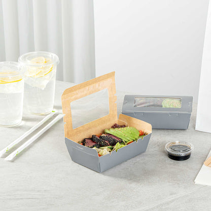 Cafe Vision 21 oz Gray Paper Take Out Container - Hinge Lock - 6 1/4" x 4" x 1 3/4" - 200 count box