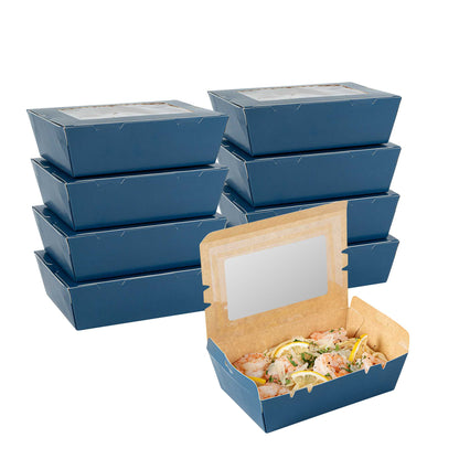 Cafe Vision 21 oz Midnight Blue Paper Small Take Out Container - Hinge Lock - 6 1/4" x 4" x 1 3/4" - 50 count box