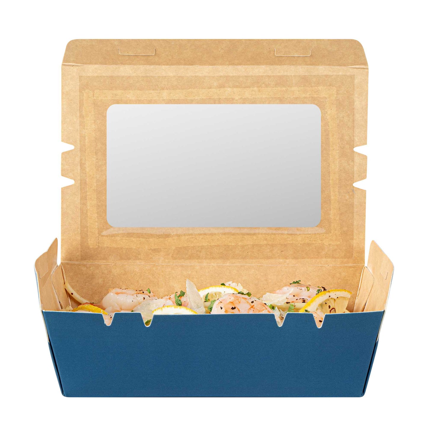 Cafe Vision 21 oz Midnight Blue Paper Small Take Out Container - Hinge Lock - 6 1/4" x 4" x 1 3/4" - 50 count box