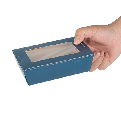 Cafe Vision 21 oz Midnight Blue Paper Small Take Out Container - Hinge Lock - 6 1/4" x 4" x 1 3/4" - 50 count box