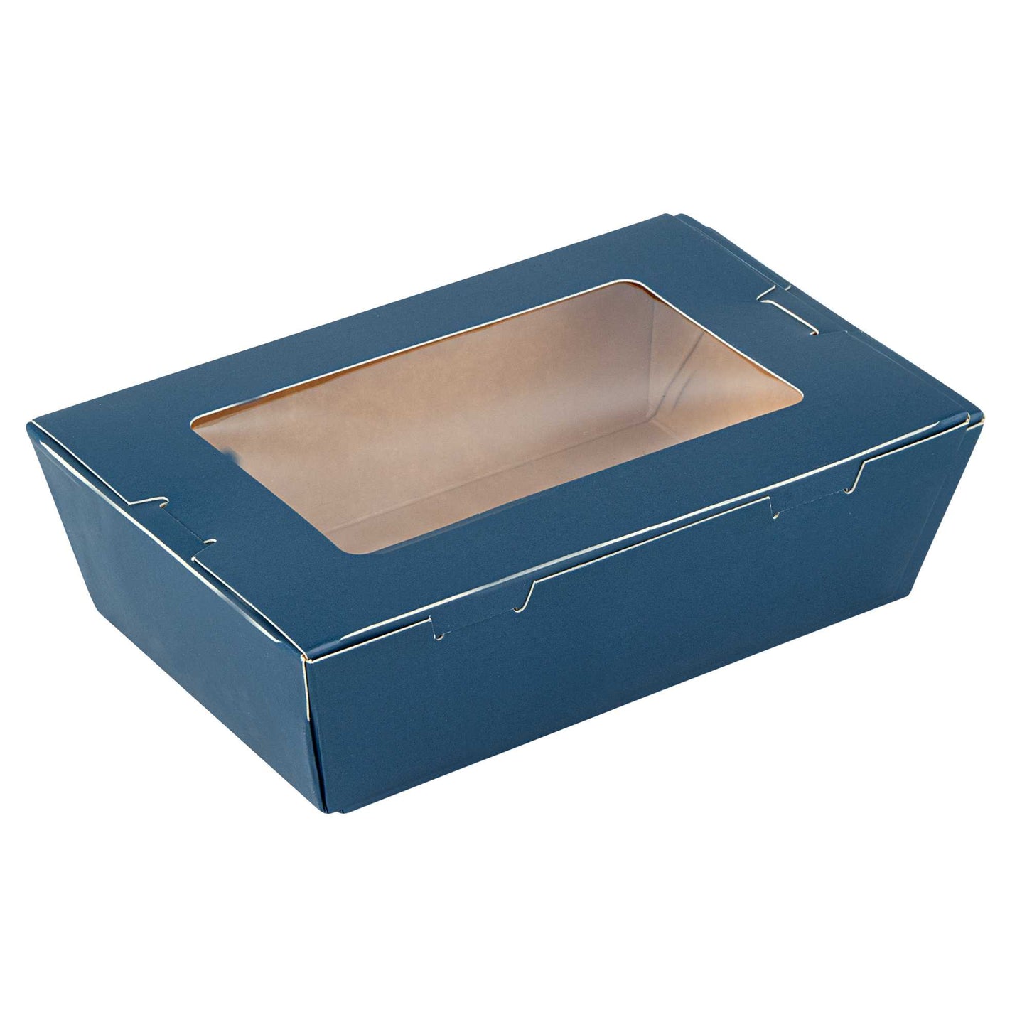 Cafe Vision 21 oz Midnight Blue Paper Small Take Out Container - Hinge Lock - 6 1/4" x 4" x 1 3/4" - 50 count box