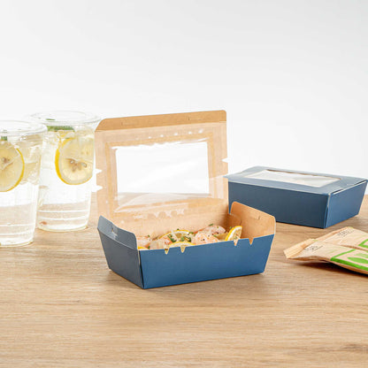 Cafe Vision 21 oz Midnight Blue Paper Small Take Out Container - Hinge Lock - 6 1/4" x 4" x 1 3/4" - 50 count box