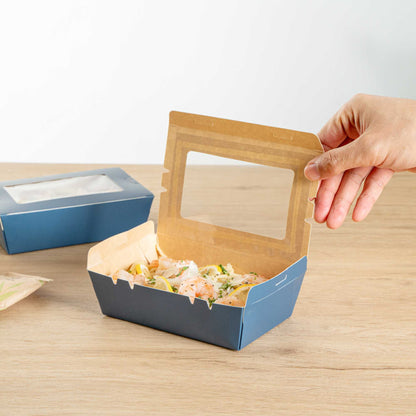 Cafe Vision 21 oz Midnight Blue Paper Small Take Out Container - Hinge Lock - 6 1/4" x 4" x 1 3/4" - 200 count box