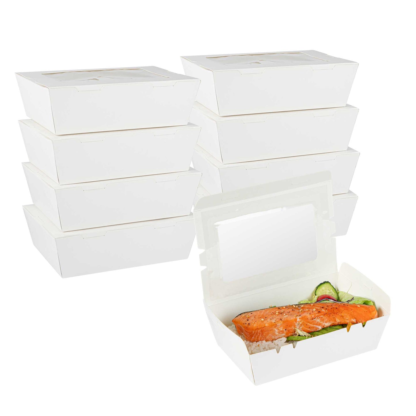 Cafe Vision 21 oz White Paper Small Take Out Container - Hinge Lock - 6 1/4" x 4" x 1 3/4" - 200 count box