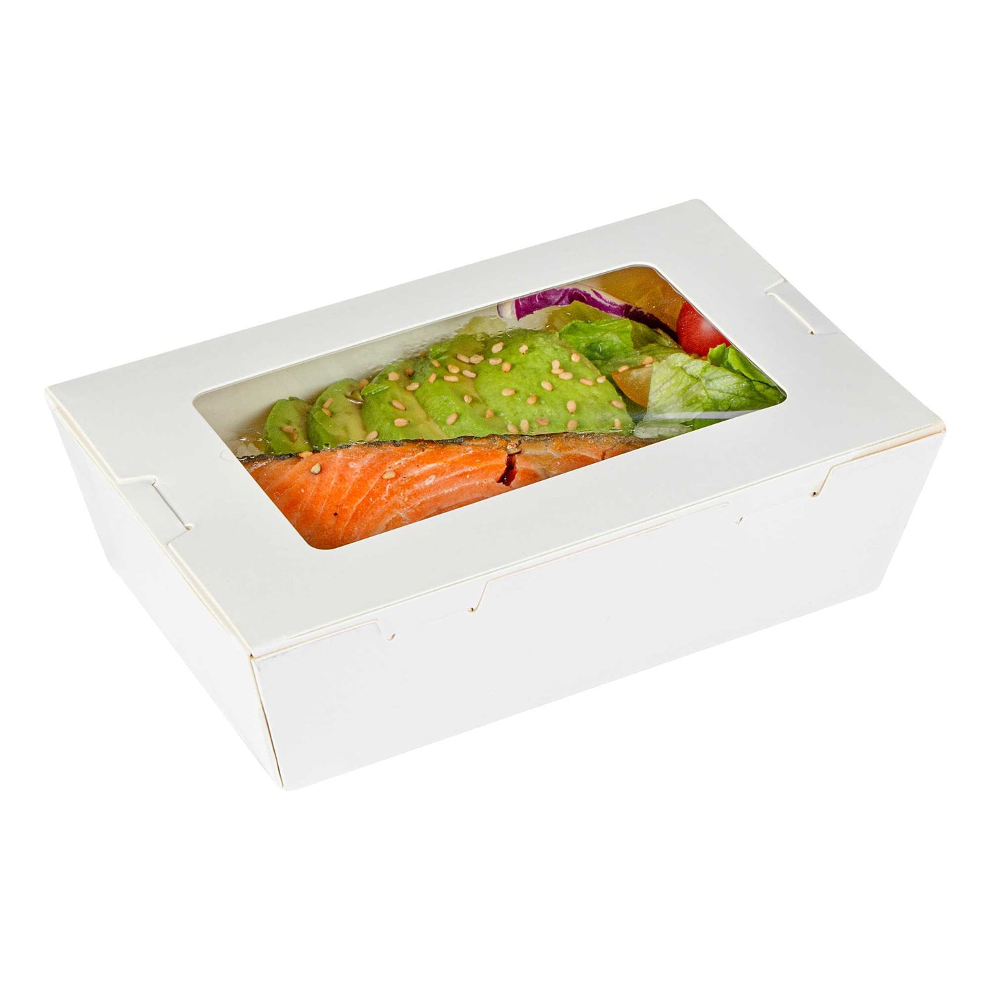Cafe Vision 21 oz White Paper Small Take Out Container - Hinge Lock - 6 1/4" x 4" x 1 3/4" - 50 count box