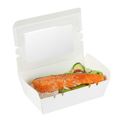 Cafe Vision 21 oz White Paper Small Take Out Container - Hinge Lock - 6 1/4" x 4" x 1 3/4" - 200 count box