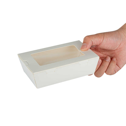 Cafe Vision 21 oz White Paper Small Take Out Container - Hinge Lock - 6 1/4" x 4" x 1 3/4" - 200 count box