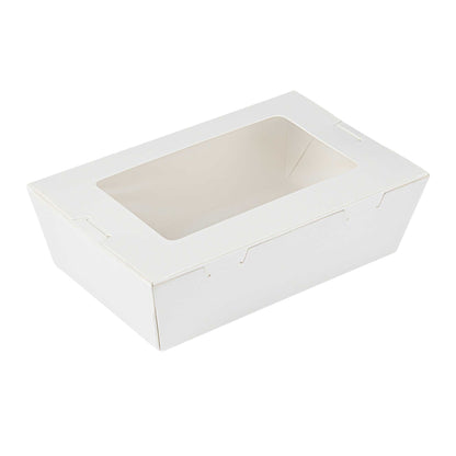 Cafe Vision 21 oz White Paper Small Take Out Container - Hinge Lock - 6 1/4" x 4" x 1 3/4" - 200 count box