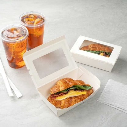 Cafe Vision 21 oz White Paper Small Take Out Container - Hinge Lock - 6 1/4" x 4" x 1 3/4" - 200 count box