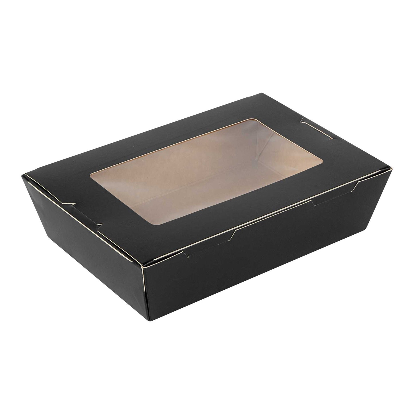 Cafe Vision 42 oz Black Paper Medium Take Out Container - Hinge Lock - 8" x 5 1/2" x 2" - 50 count box