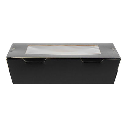 Cafe Vision 42 oz Black Paper Medium Take Out Container - Hinge Lock - 8" x 5 1/2" x 2" - 50 count box