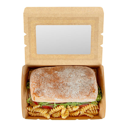 Cafe Vision 42 oz Black Paper Medium Take Out Container - Hinge Lock - 8" x 5 1/2" x 2" - 200 count box