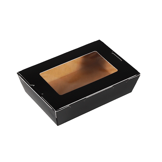 Cafe Vision 42 oz Black Paper Medium Take Out Container - Hinge Lock - 8" x 5 1/2" x 2" - 200 count box