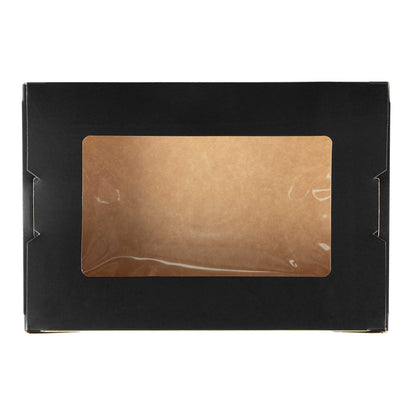 Cafe Vision 42 oz Black Paper Medium Take Out Container - Hinge Lock - 8" x 5 1/2" x 2" - 200 count box