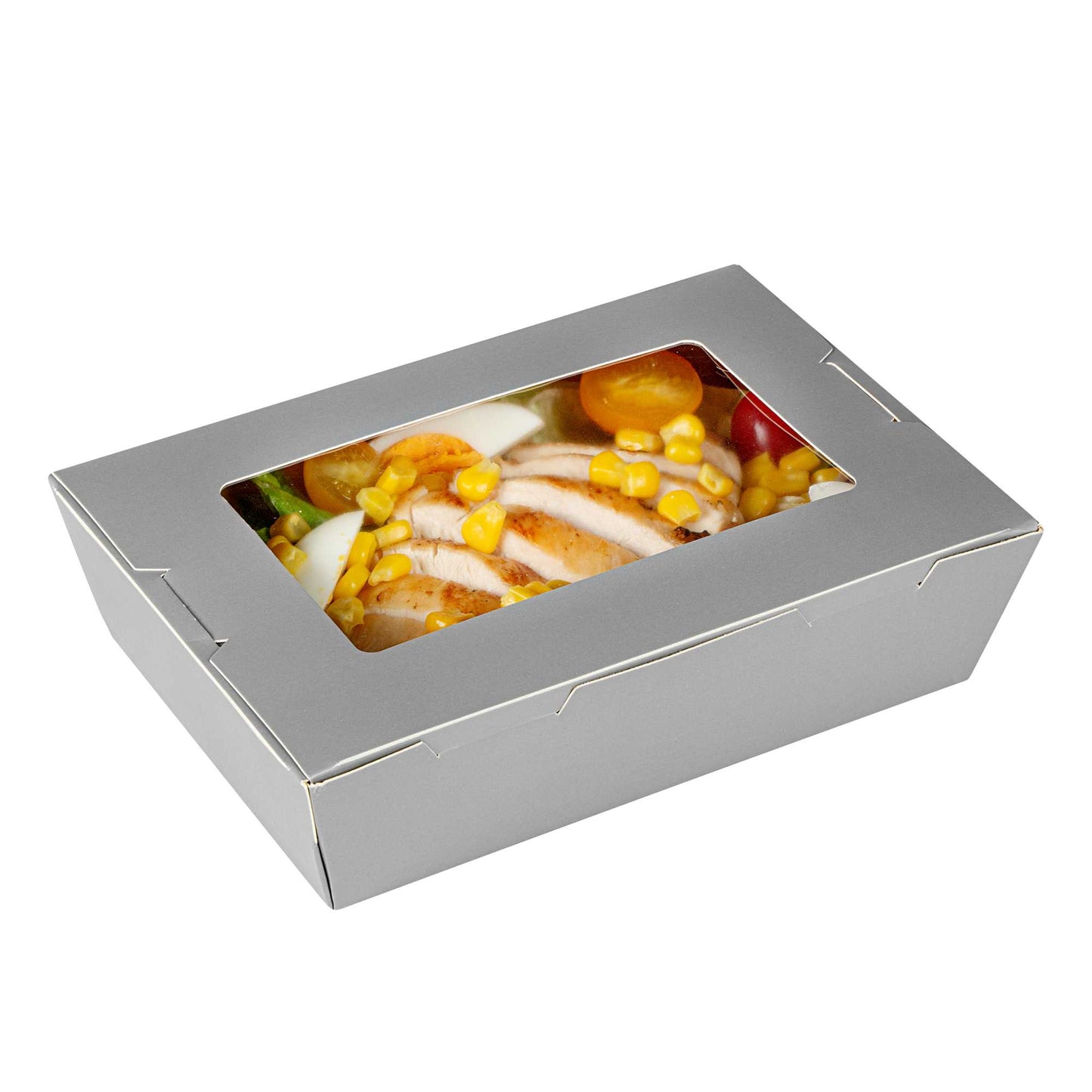 Cafe Vision 42 oz Gray Paper Take Out Container - Hinge Lock - 8" x 5 1/2" x 2" - 50 count box