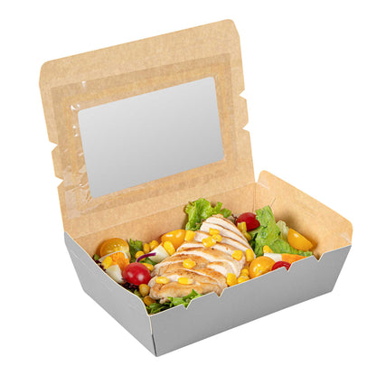 Cafe Vision 42 oz Gray Paper Take Out Container - Hinge Lock - 8" x 5 1/2" x 2" - 50 count box