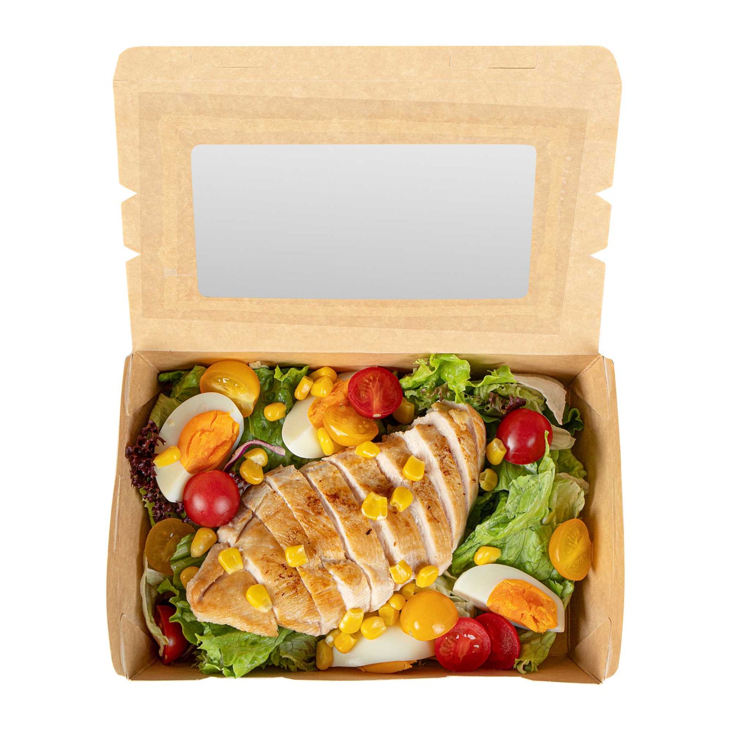 Cafe Vision 42 oz Gray Paper Take Out Container - Hinge Lock - 8" x 5 1/2" x 2" - 50 count box
